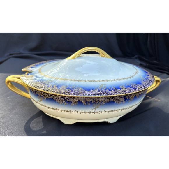 Rosenthale Selb-Bavaria 16” Gorgeous Cobalt Blue Gold Serving Bowl & Lid